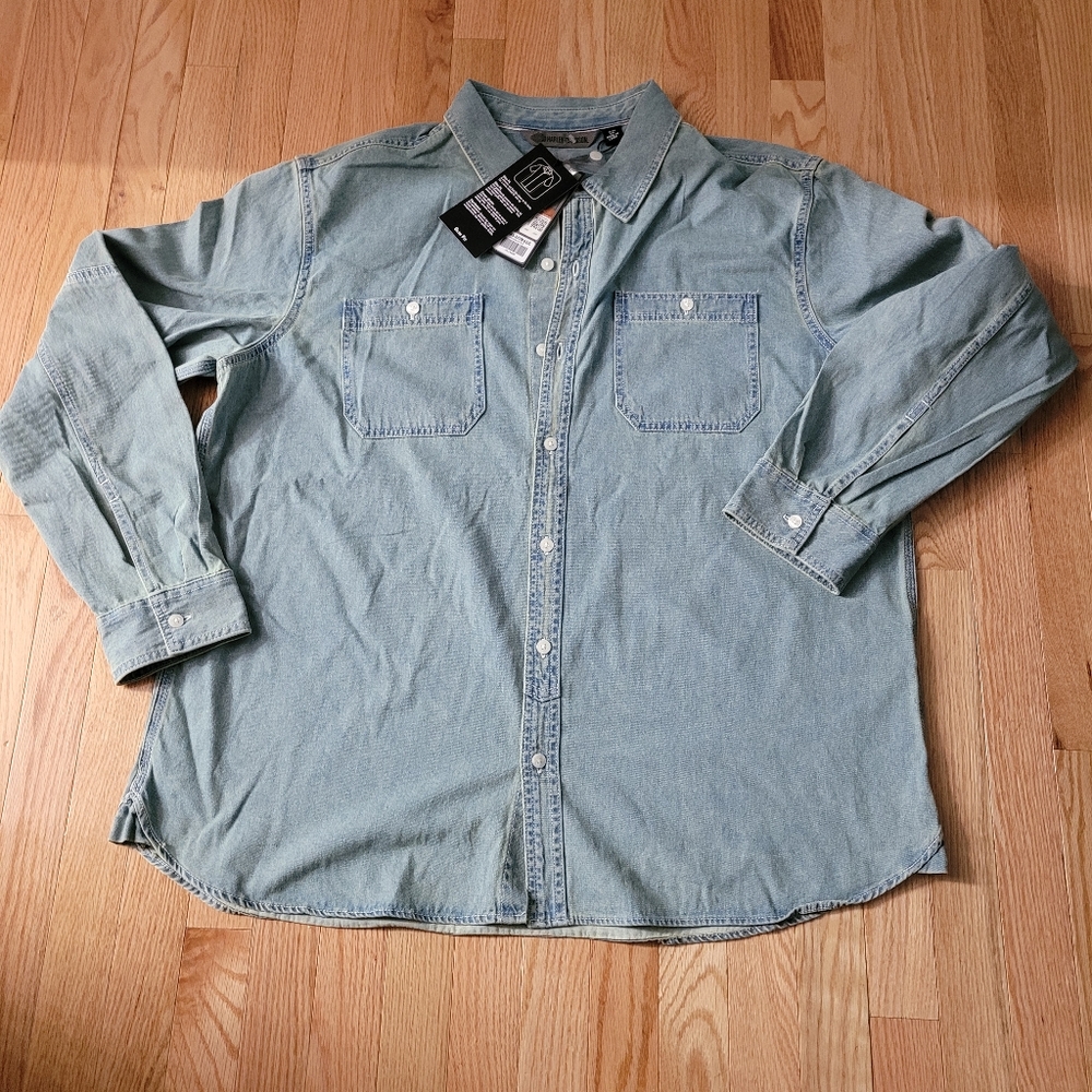 Men's XXL Sky Blue Denim Harley Davidson Button Up